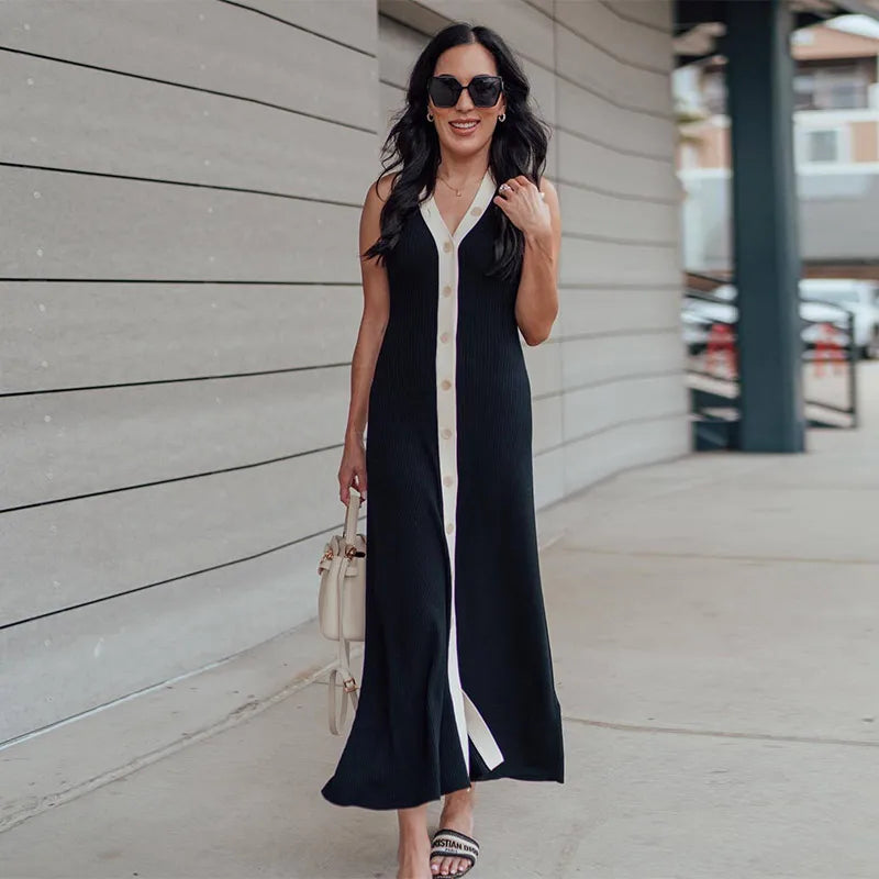 Dress white stripe knit detail