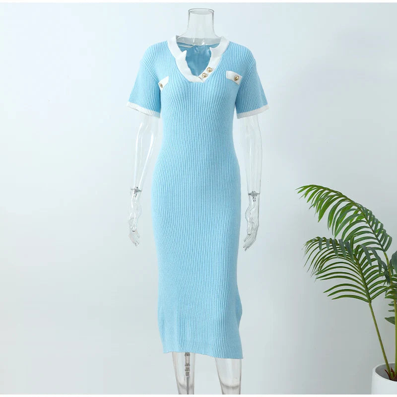 Blue white collar dress