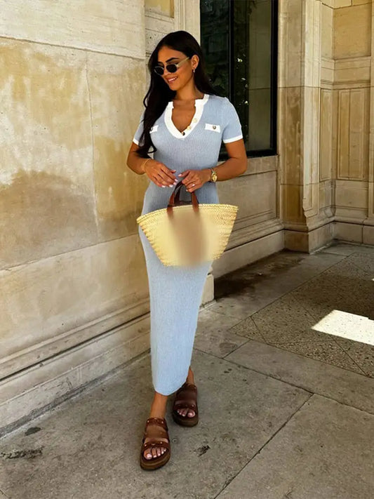 Blue white collar dress