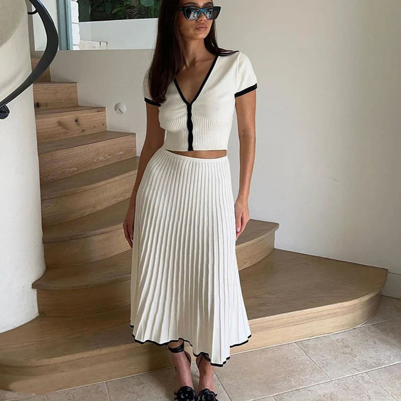 Meshk set -White pleated skirt & top - black lining